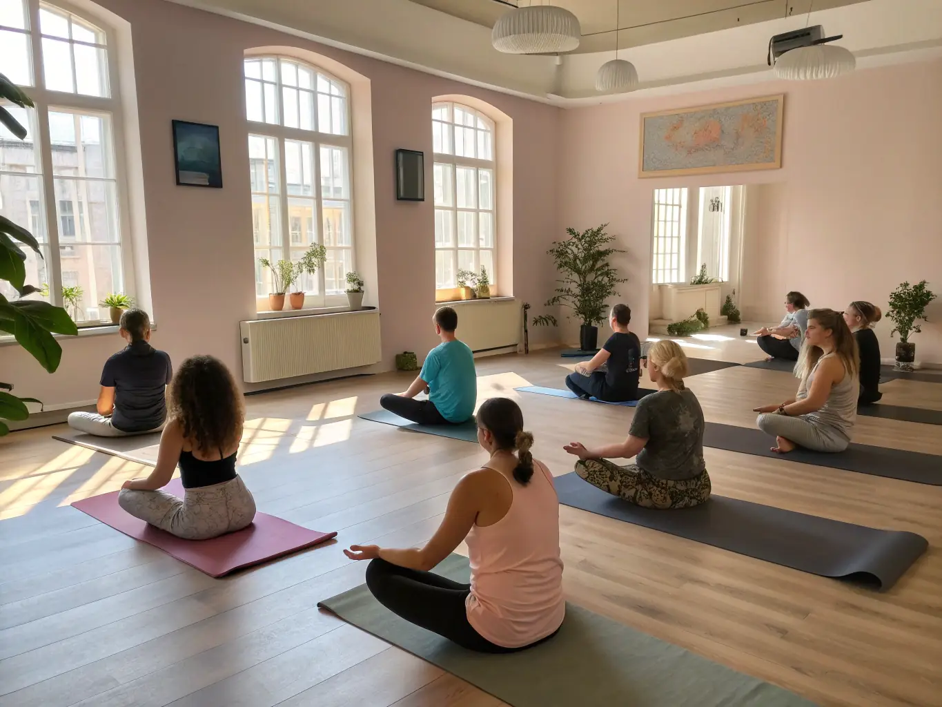 A yoga instructor guiding a class through a series of poses at ASS GYM FORM, emphasizing flexibility and mindfulness.